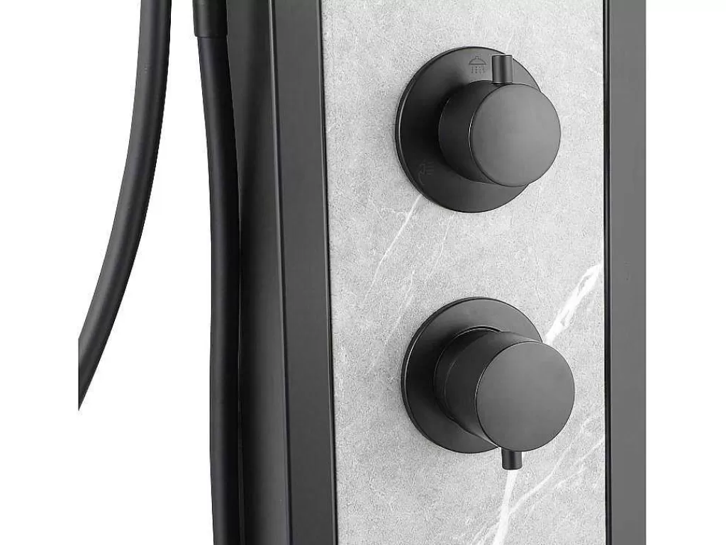 Promoções Casa De Banho & Bem-Estar*Shower & Design Coluna De Duche De Hidromassagem Preta Com Decoração Pedra A127 X L48,5 Xm - Letiya
