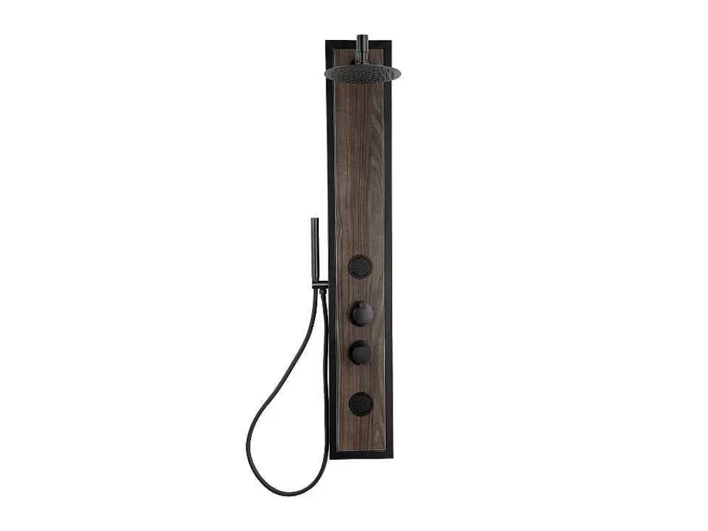 Coluna De Duche*Shower & Design Coluna De Duche De Hidromassagem Preto Com Decoração Madeira A127 X L48,5 Cm - Ubala
