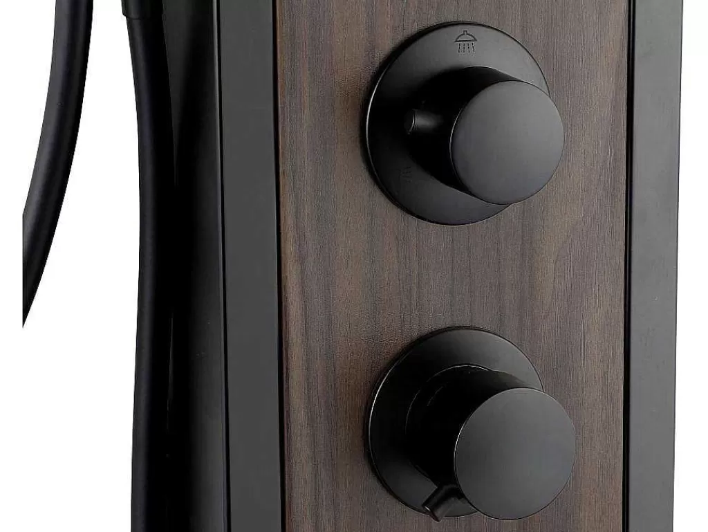 Coluna De Duche*Shower & Design Coluna De Duche De Hidromassagem Preto Com Decoração Madeira A127 X L48,5 Cm - Ubala
