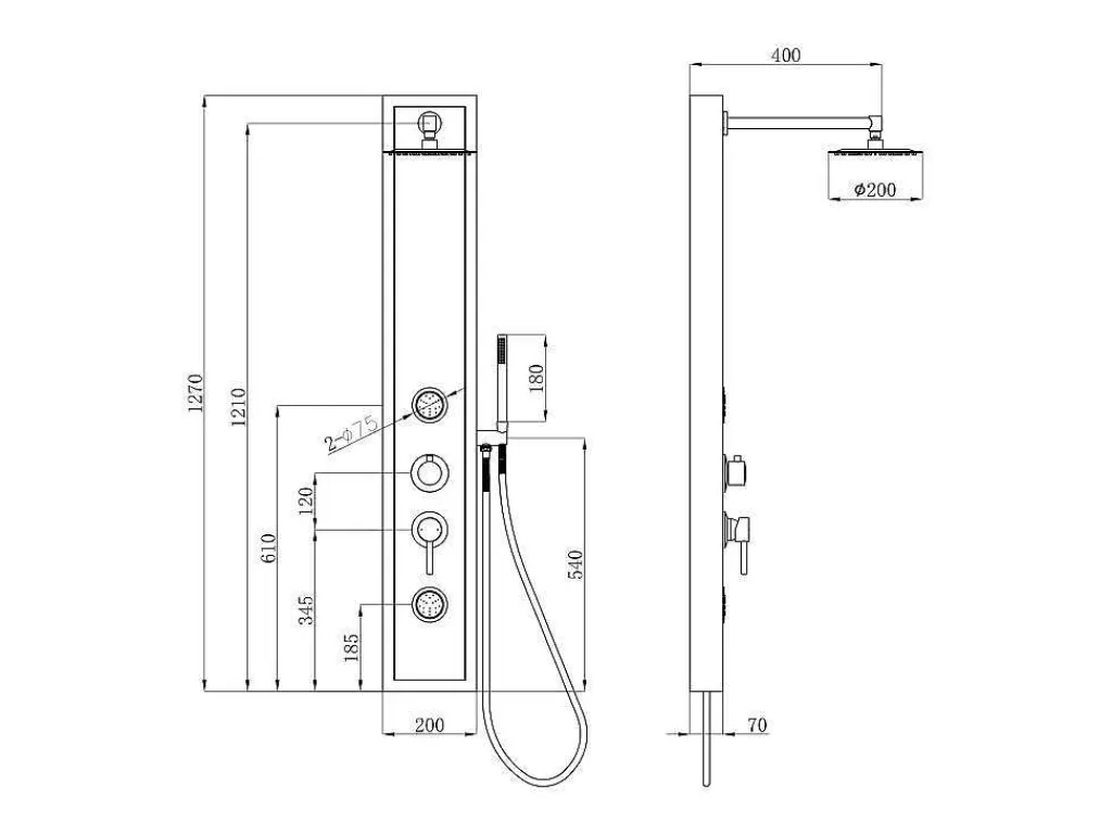 Coluna De Duche*Shower & Design Coluna De Duche De Hidromassagem Preto Com Decoração Madeira A127 X L48,5 Cm - Ubala