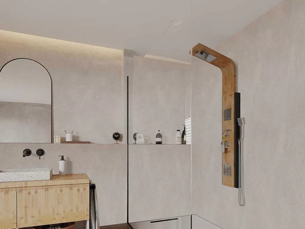 Coluna De Duche*Shower & Design Coluna De Duche Hidromassagem Chuva Tropical E Painel Em Bambu Dimensoes 22*145 Cm - Dalima