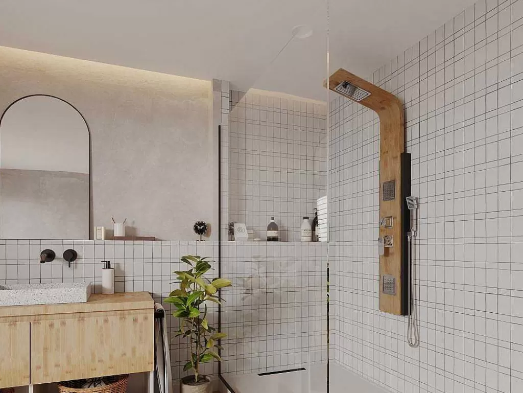 Coluna De Duche*Shower & Design Coluna De Duche Hidromassagem Chuva Tropical E Painel Em Bambu Dimensoes 22*145 Cm - Dalima