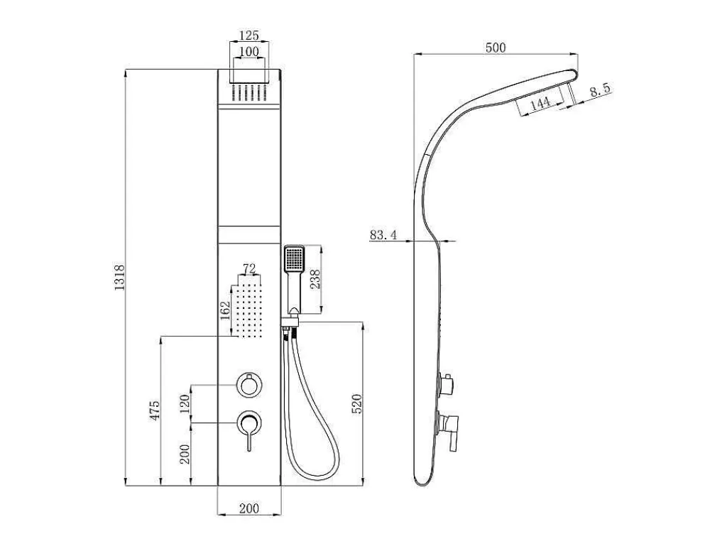 Coluna De Duche*Shower & Design Coluna De Duche Hidromassagem Kourbea - Preta - 20 X 132 Cm