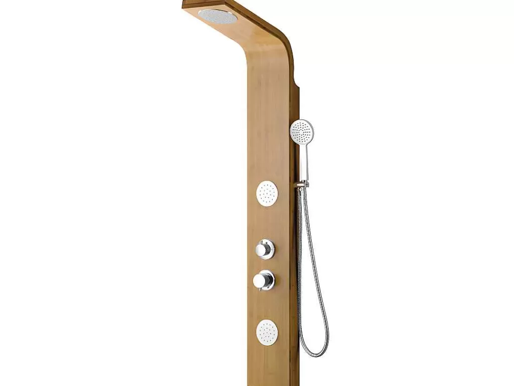 Coluna De Duche*Shower & Design Coluna De Duche Hidromassagem Tissia, Chuva Tropical E Painel Em Bambu - 20*140 Cm