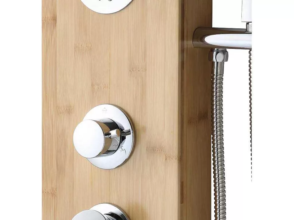 Coluna De Duche*Shower & Design Coluna De Duche Hidromassagem Tissia, Chuva Tropical E Painel Em Bambu - 20*140 Cm
