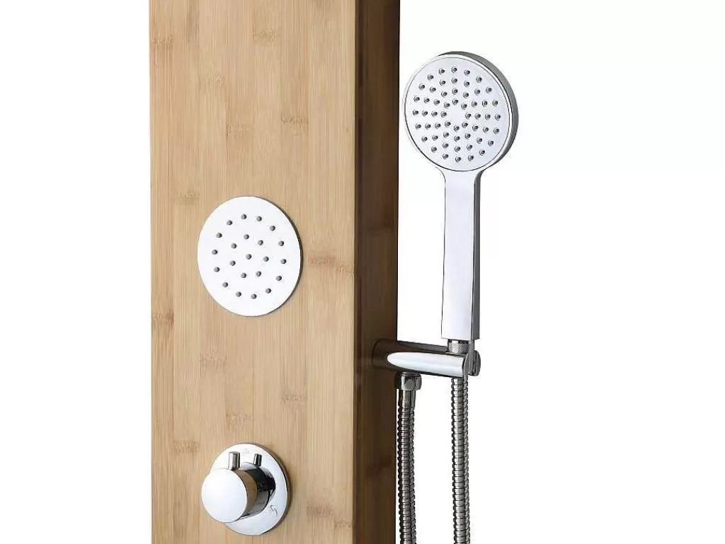 Coluna De Duche*Shower & Design Coluna De Duche Hidromassagem Tissia, Chuva Tropical E Painel Em Bambu - 20*140 Cm