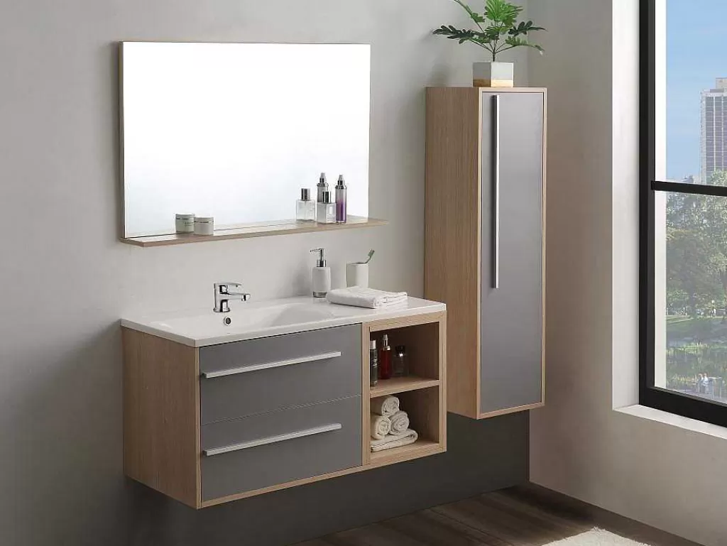 Coluna De Casa De Banho*Vente-unique Coluna Suspensa Para Casa De Banho Cor Natural Clara E Cinza, C35 X L30 X A120 Cm - Jasmine
