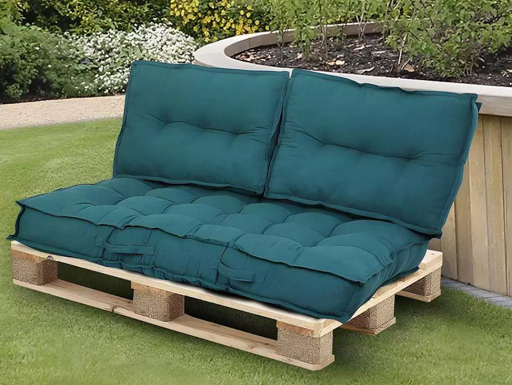 Decoração De Jardim*OZAIA Conjunto 1 Colchão + 2 Encostos Sofá De Paletes Em Algodao Azul - Baila