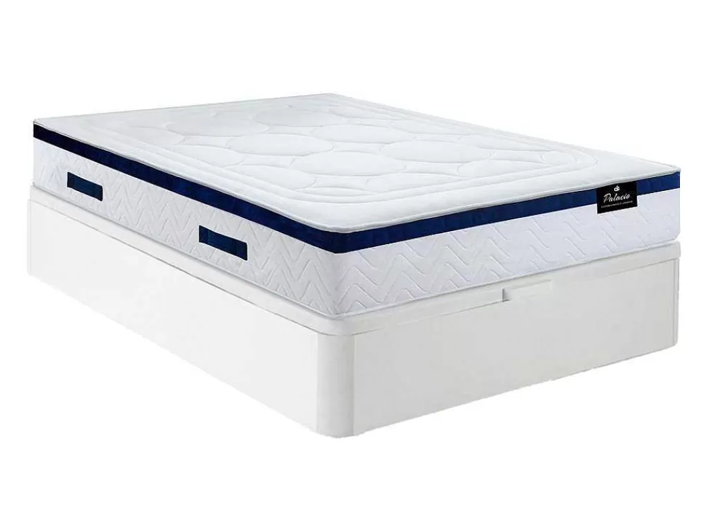 Conjunto Colchão E Sommier*Palacio Conjunto Artigos De Cama 140 X 190 Cm Sommier Com Espaco De Arrumação Branco + Colchão De Molas Ensacadas - Marquis Da Dreamea