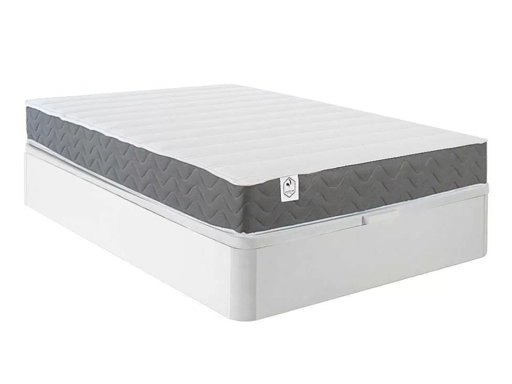 Conjunto Colchão E Sommier*DREAMEA Conjunto Artigos De Cama 160 X 200 Cm Sommier Com Espaco De Arrumação Branco + Colchão De Espuma Hd - Heaven Da
