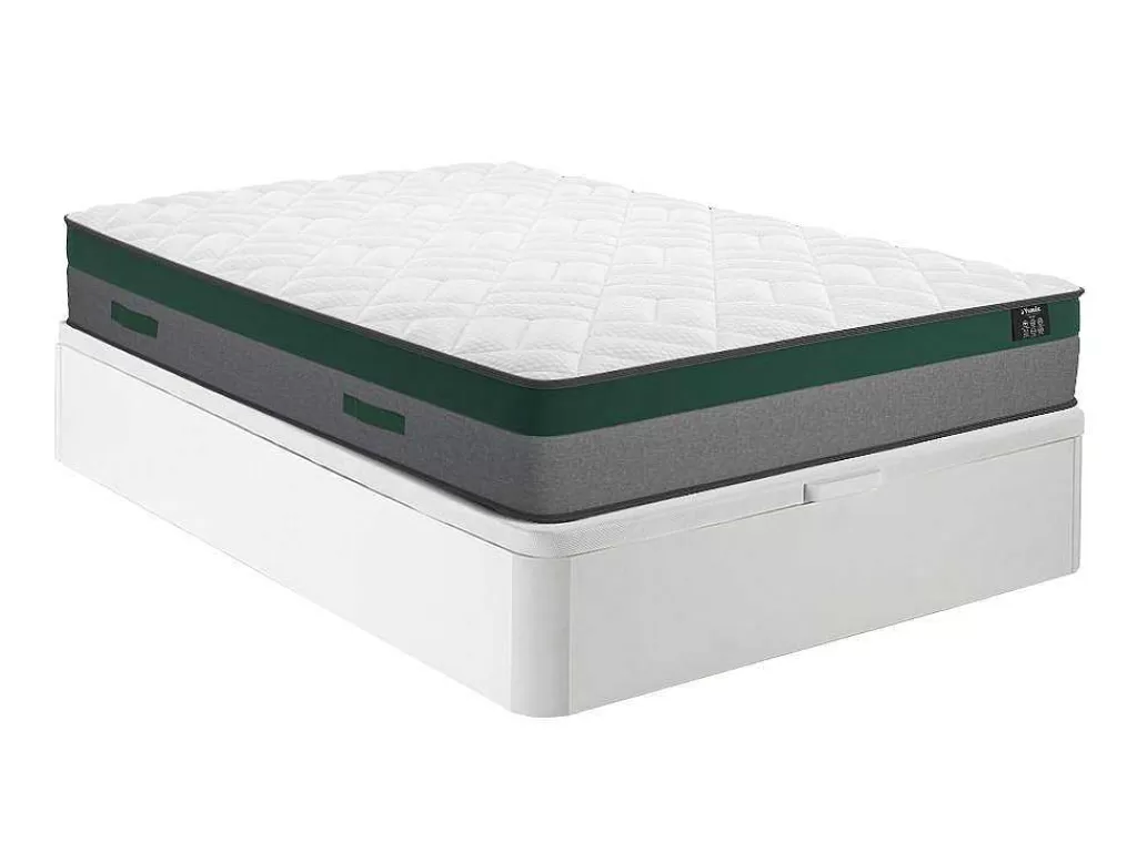 Conjunto Colchão E Sommier*Ysmée Conjunto Artigos De Cama 160 X 200 Cm Sommier Com Espaco De Arrumação Branco + Colchão De Molas Ensacadas - Prestige Da Ysmee