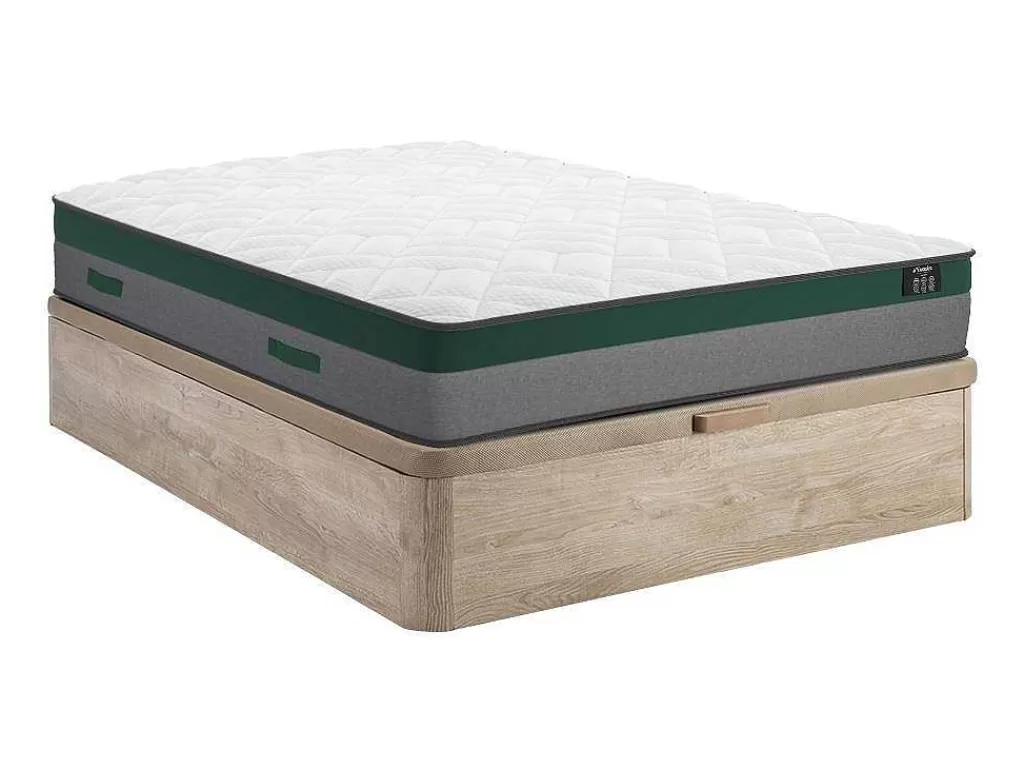 Conjunto Colchão E Sommier*Ysmée Conjunto Artigos De Cama 160 X 200 Cm Sommier Com Espaco De Arrumação Natural Claro + Colchão De Molas Ensacadas - Prestige Da Ysmee
