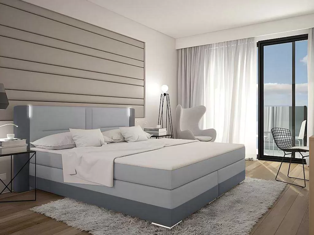 Cama Boxspring, Cama Continental*Ysmée Conjunto Boxspring - Cabeceira, Sommier, Colchão, Sobrecolchão - 160X200Cm - Pele Sintética - Antracite E Cinza Claro Asti