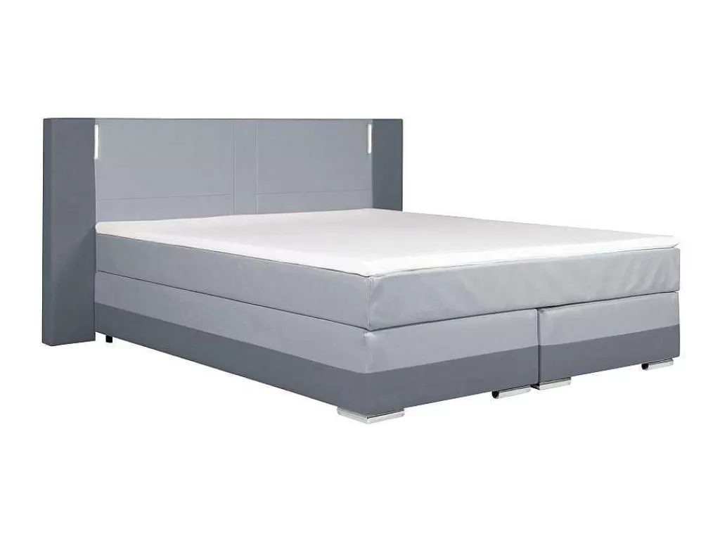 Cama Boxspring, Cama Continental*Ysmée Conjunto Boxspring - Cabeceira, Sommier, Colchão, Sobrecolchão - 160X200Cm - Pele Sintética - Antracite E Cinza Claro Asti