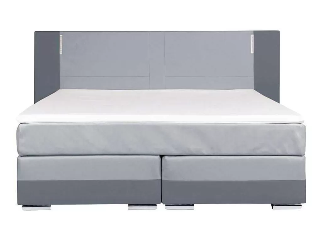 Cama Boxspring, Cama Continental*Ysmée Conjunto Boxspring - Cabeceira, Sommier, Colchão, Sobrecolchão - 160X200Cm - Pele Sintética - Antracite E Cinza Claro Asti