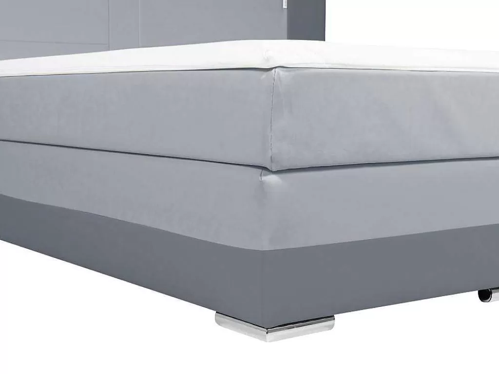 Cama Boxspring, Cama Continental*Ysmée Conjunto Boxspring - Cabeceira, Sommier, Colchão, Sobrecolchão - 160X200Cm - Pele Sintética - Antracite E Cinza Claro Asti