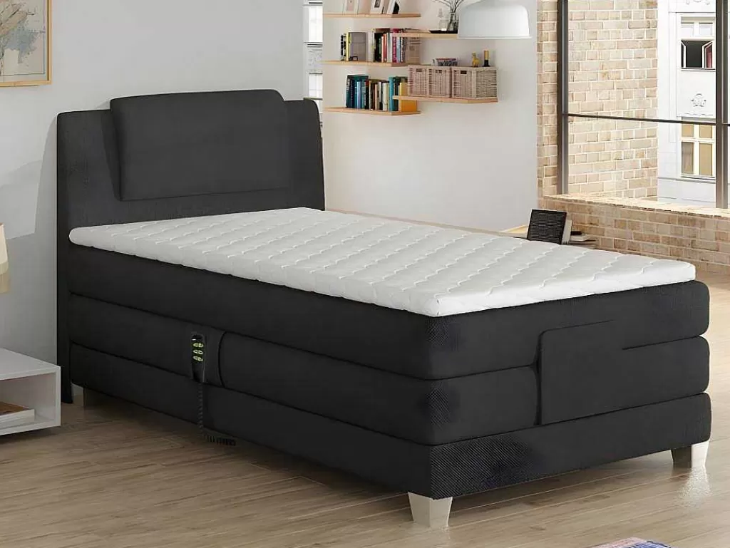 Cama Articulada*Palacio Conjunto Boxspring Cabeceira De Cama + Sommier De Relaxamento Eletrico + Colchão + Sobrecolchão Castel Da - 100X200 Cm -Tecido Antracite