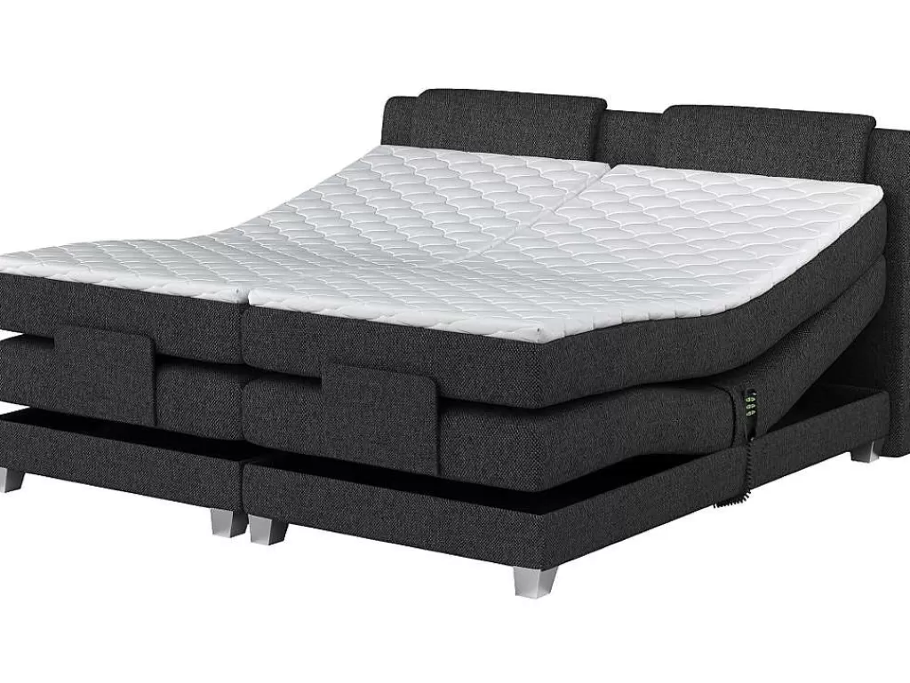 Cama Articulada*Palacio Conjunto Boxspring Cabeceira De Cama + Sommier De Relaxamento Eletrico + Colchão + Sobrecolchão Castel Da - 2X80X200 Cm - Tecido Antracite
