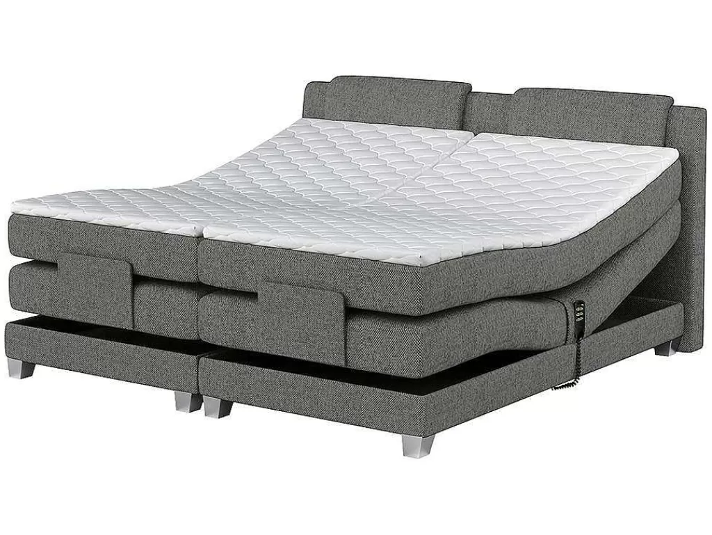 Cama Articulada*Palacio Conjunto Boxspring Cabeceira De Cama + Sommier De Relaxamento Eletrico + Colchão + Sobrecolchão Castel Da - 2X80X200 Cm - Tecido Cinza Claro