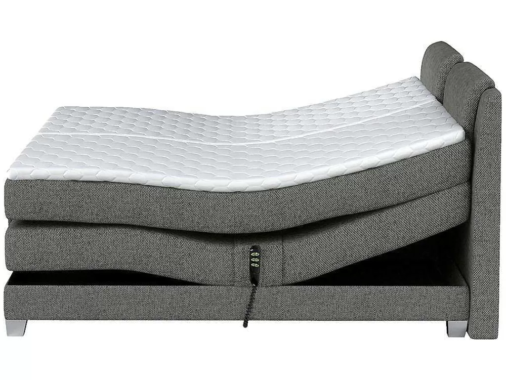 Cama Articulada*Palacio Conjunto Boxspring Cabeceira De Cama + Sommier De Relaxamento Eletrico + Colchão + Sobrecolchão Castel Da - 2X80X200 Cm - Tecido Cinza Claro