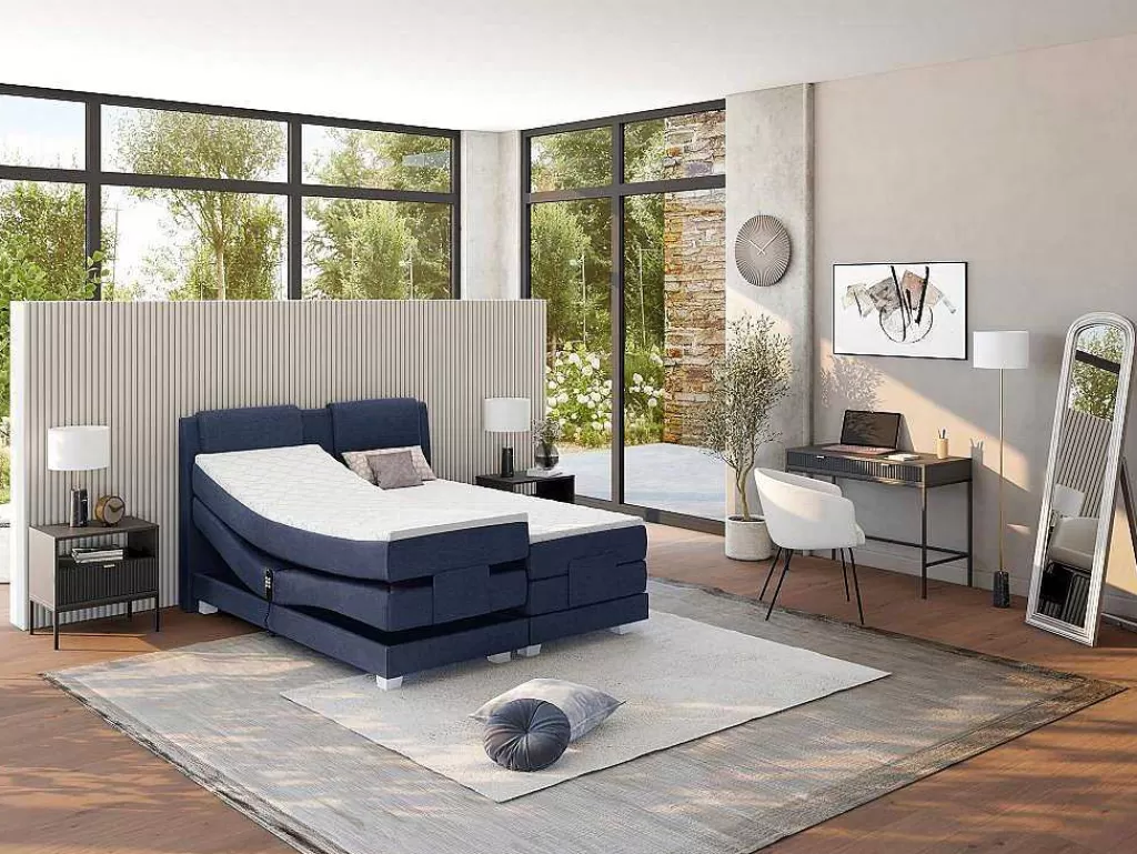 Cama Articulada*Palacio Conjunto Boxspring Cabeceira De Cama + Sommier De Relaxamento Eletrico + Colchão + Sobrecolchão Castel Da - 2X90X200 Cm