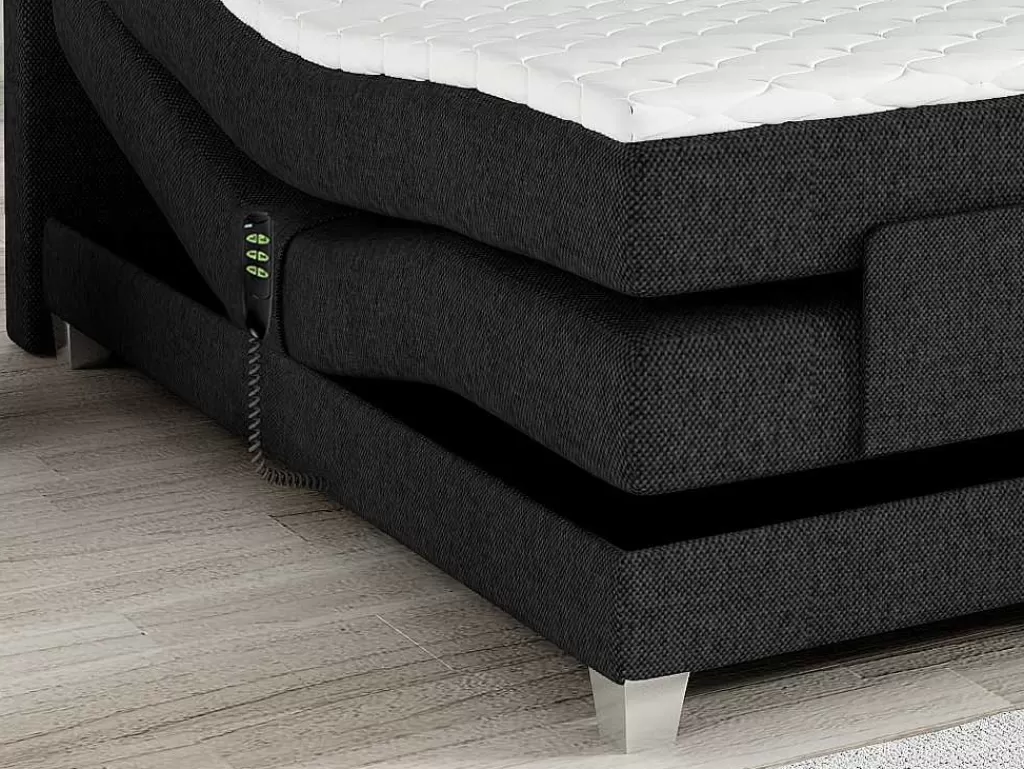 Cama Articulada*Palacio Conjunto Boxspring Cabeceira De Cama + Sommier De Relaxamento Eletrico + Colchão + Sobrecolchão Castel Da - 2X90X200 Cm - Tecido Antracite
