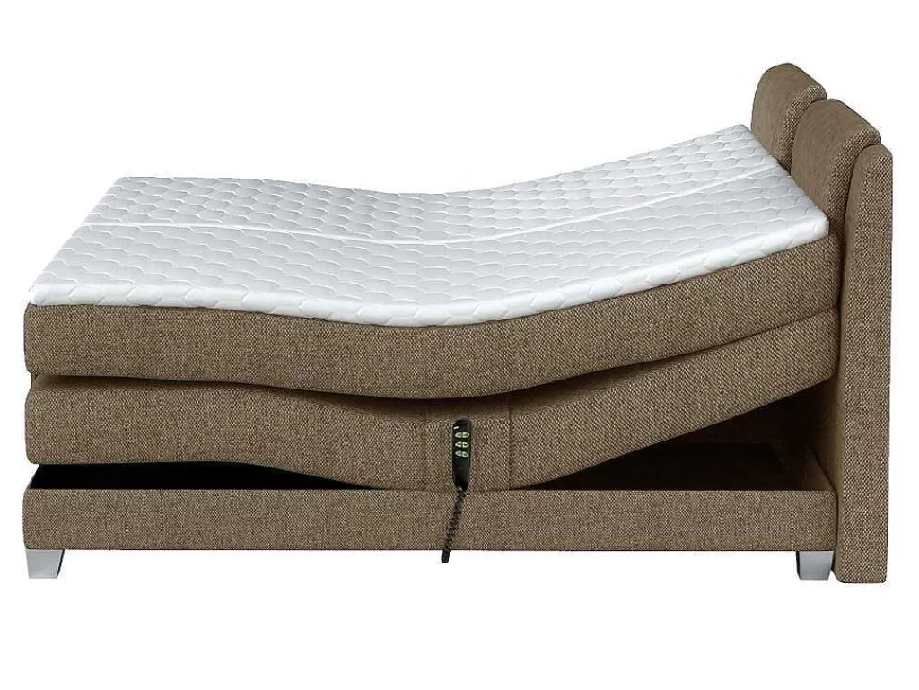 Cama De Adulto*Palacio Conjunto Boxspring Cabeceira De Cama + Sommier De Relaxamento Eletrico + Colchão + Sobrecolchão Castel Da - 2X90X200 Cm -Tecido Bege