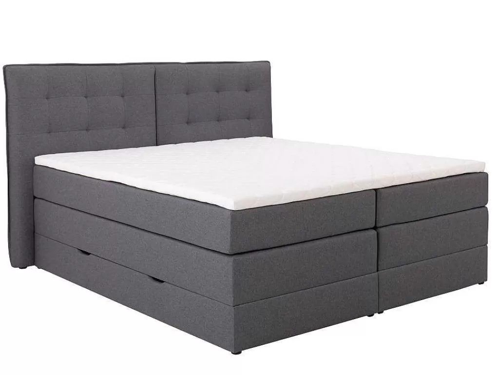 Cama Boxspring, Cama Continental*Palacio Conjunto Boxspring Cabeceira De Cama + Sommiers Com Arrumação + Colchão + Sobrecolchão, 160 X 200 Cm, Tecido Antracite - Perama Da