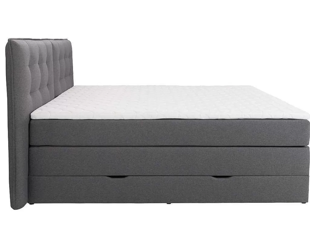 Cama Boxspring, Cama Continental*Palacio Conjunto Boxspring Cabeceira De Cama + Sommiers Com Arrumação + Colchão + Sobrecolchão, 160 X 200 Cm, Tecido Antracite - Perama Da