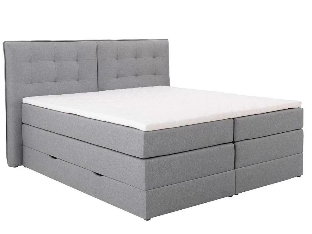 Cama Boxspring, Cama Continental*Palacio Conjunto Boxspring Cabeceira De Cama + Sommiers Com Arrumação + Colchão + Sobrecolchão, 160 X 200 Cm, Tecido Cinzento-Claro - Perama Da