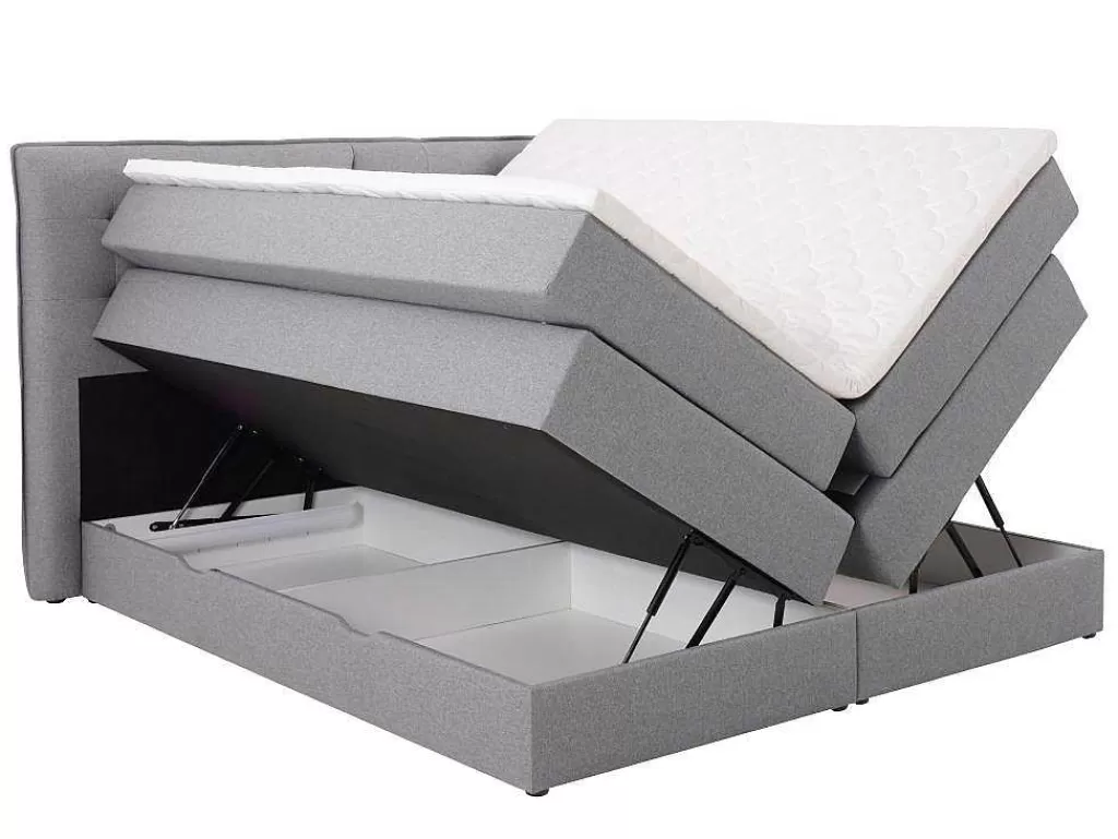 Cama Boxspring, Cama Continental*Palacio Conjunto Boxspring Cabeceira De Cama + Sommiers Com Arrumação + Colchão + Sobrecolchão, 160 X 200 Cm, Tecido Cinzento-Claro - Perama Da
