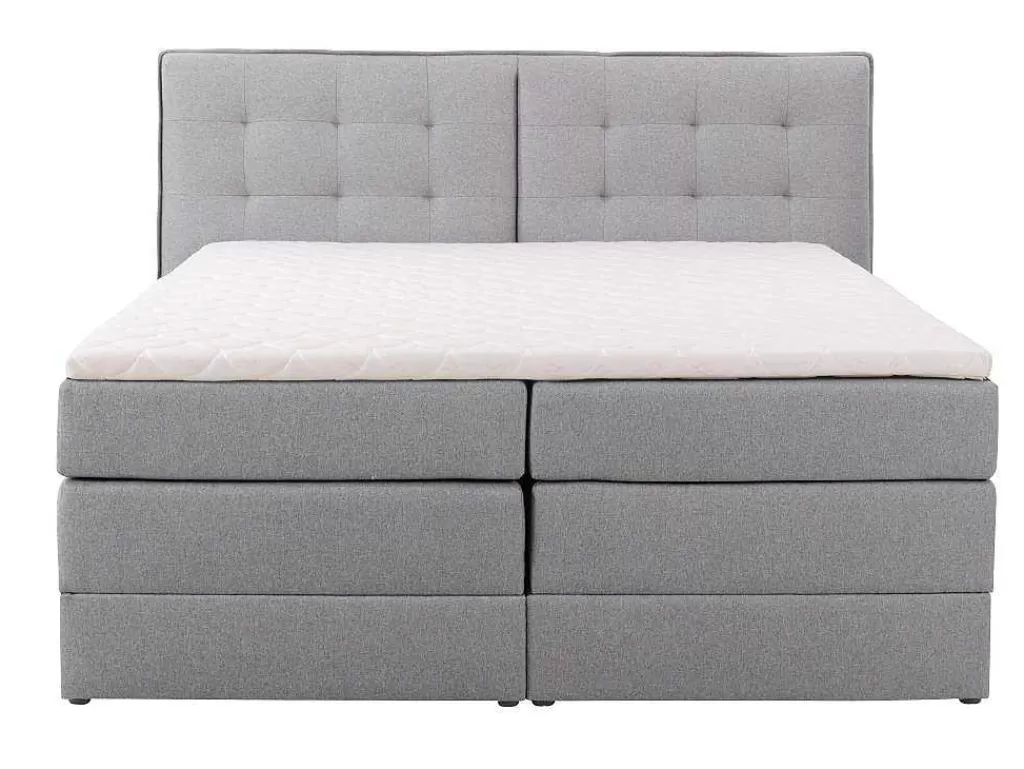 Cama Boxspring, Cama Continental*Palacio Conjunto Boxspring Cabeceira De Cama + Sommiers Com Arrumação + Colchão + Sobrecolchão, 160 X 200 Cm, Tecido Cinzento-Claro - Perama Da