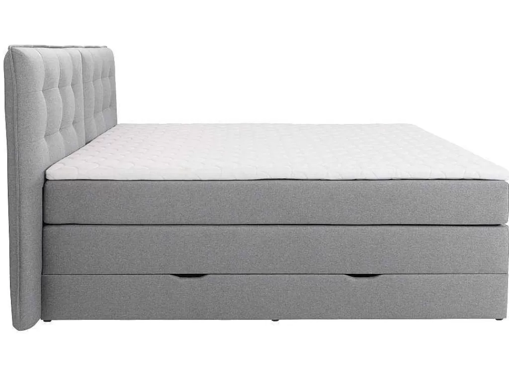 Cama Boxspring, Cama Continental*Palacio Conjunto Boxspring Cabeceira De Cama + Sommiers Com Arrumação + Colchão + Sobrecolchão, 160 X 200 Cm, Tecido Cinzento-Claro - Perama Da