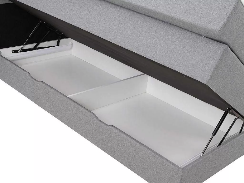 Cama Boxspring, Cama Continental*Palacio Conjunto Boxspring Cabeceira De Cama + Sommiers Com Arrumação + Colchão + Sobrecolchão, 160 X 200 Cm, Tecido Cinzento-Claro - Perama Da