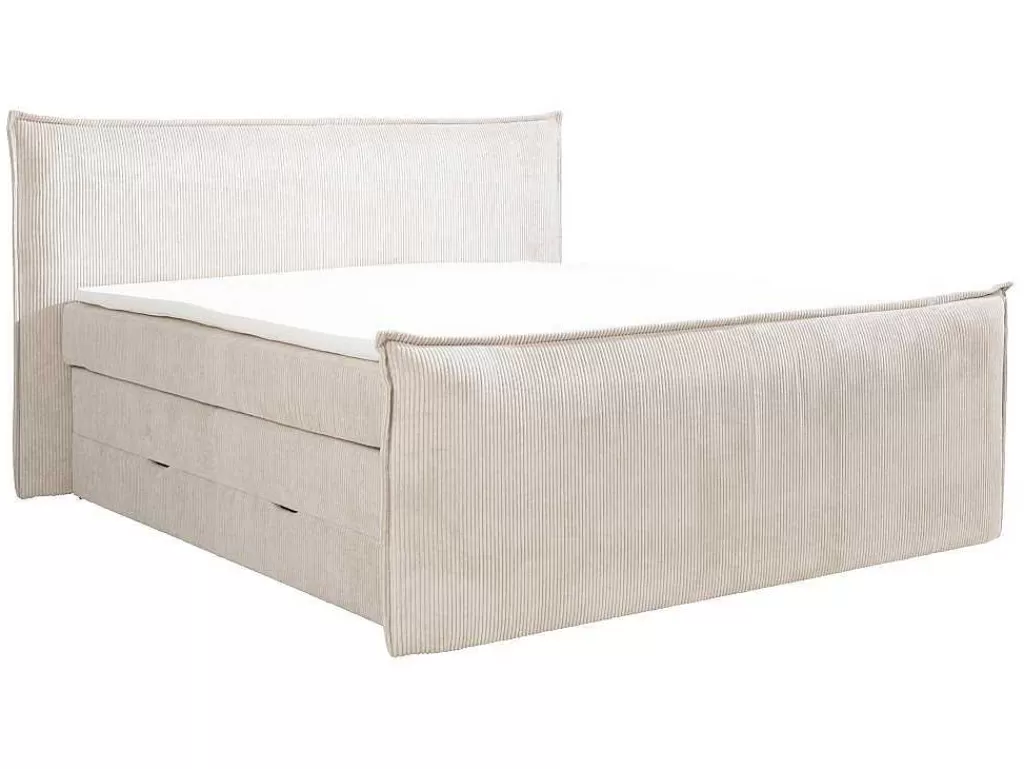 Cama Boxspring, Cama Continental*Palacio Conjunto Boxspring Cabeceira De Cama + Sommiers Com Espaco De Arrumação + Colchão + Sobrecolchão 2 X 80 X 200 Cm Veludo Canelado Marfim - Rhoda Da