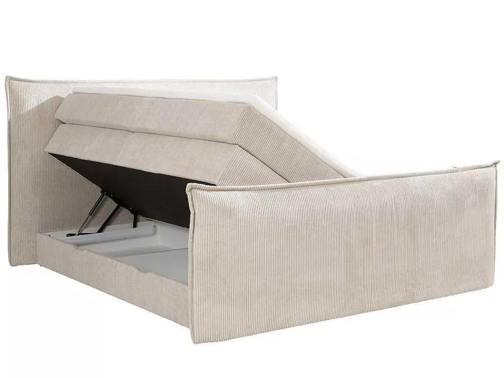 Cama Boxspring, Cama Continental*Palacio Conjunto Boxspring Cabeceira De Cama + Sommiers Com Espaco De Arrumação + Colchão + Sobrecolchão 2 X 80 X 200 Cm Veludo Canelado Marfim - Rhoda Da