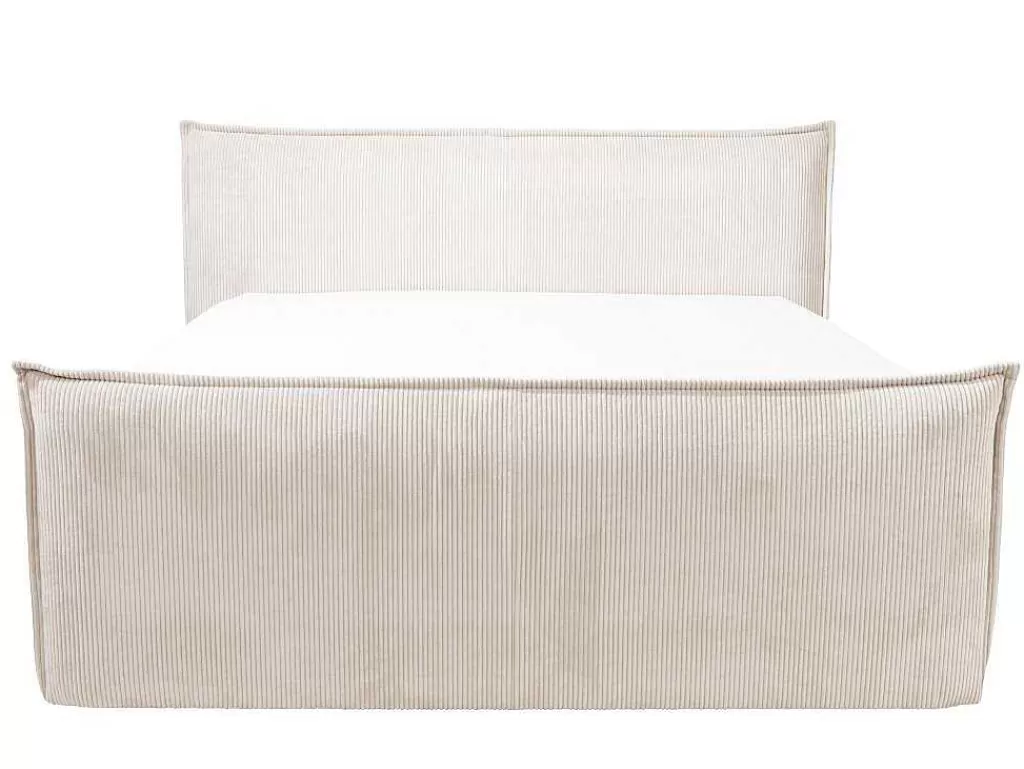 Cama Boxspring, Cama Continental*Palacio Conjunto Boxspring Cabeceira De Cama + Sommiers Com Espaco De Arrumação + Colchão + Sobrecolchão 2 X 80 X 200 Cm Veludo Canelado Marfim - Rhoda Da