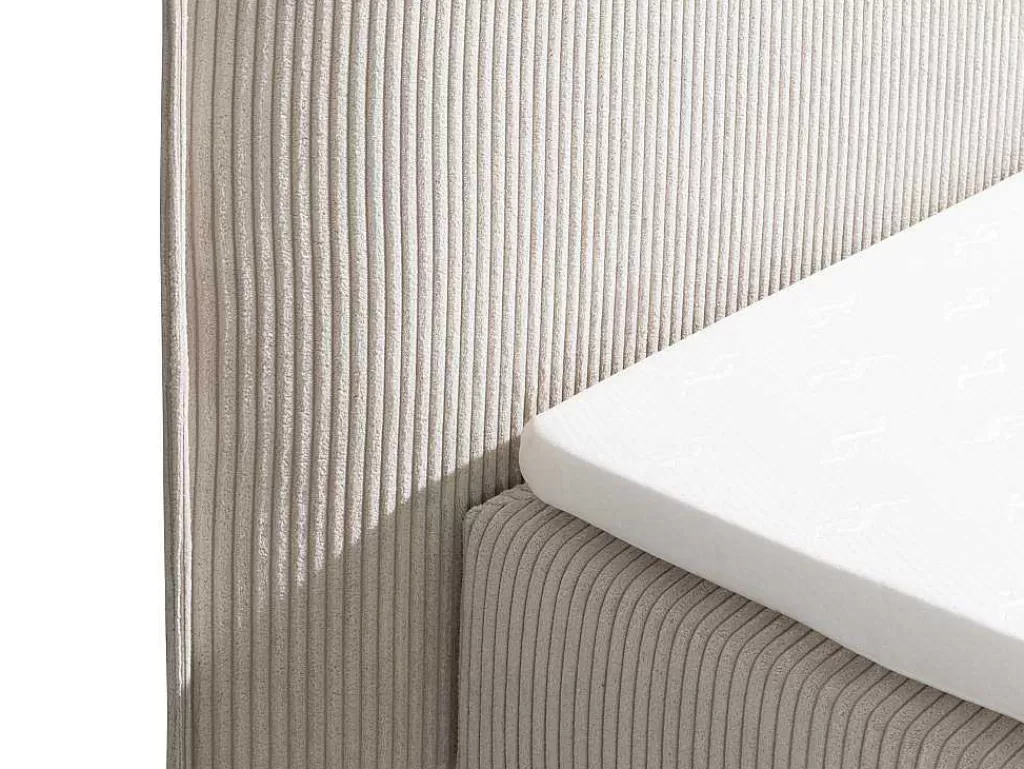 Cama Boxspring, Cama Continental*Palacio Conjunto Boxspring Cabeceira De Cama + Sommiers Com Espaco De Arrumação + Colchão + Sobrecolchão 2 X 80 X 200 Cm Veludo Canelado Marfim - Rhoda Da