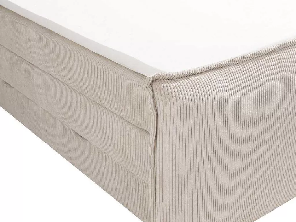 Cama Boxspring, Cama Continental*Palacio Conjunto Boxspring Cabeceira De Cama + Sommiers Com Espaco De Arrumação + Colchão + Sobrecolchão 2 X 80 X 200 Cm Veludo Canelado Marfim - Rhoda Da