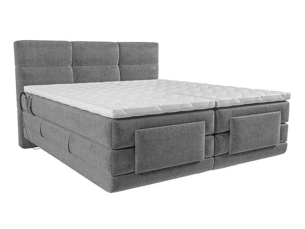 Cama De Adulto*Palacio Conjunto Boxspring Cabeceira De Cama Acolchoada, Sommier Articulado Eletrico + Colchão + Sobrecolchão 2 X 80 X 200 Cm Cinzento-Claro - Lodi Da