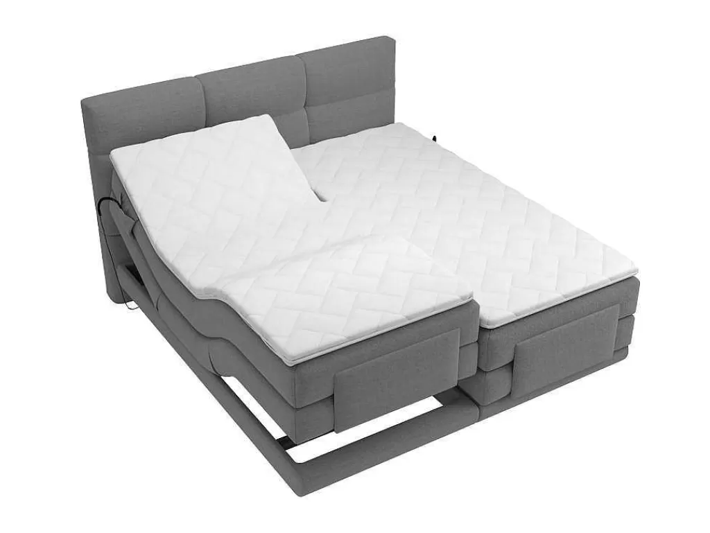 Cama De Adulto*Palacio Conjunto Boxspring Cabeceira De Cama Acolchoada, Sommier Articulado Eletrico + Colchão + Sobrecolchão 2 X 80 X 200 Cm Cinzento-Claro - Lodi Da