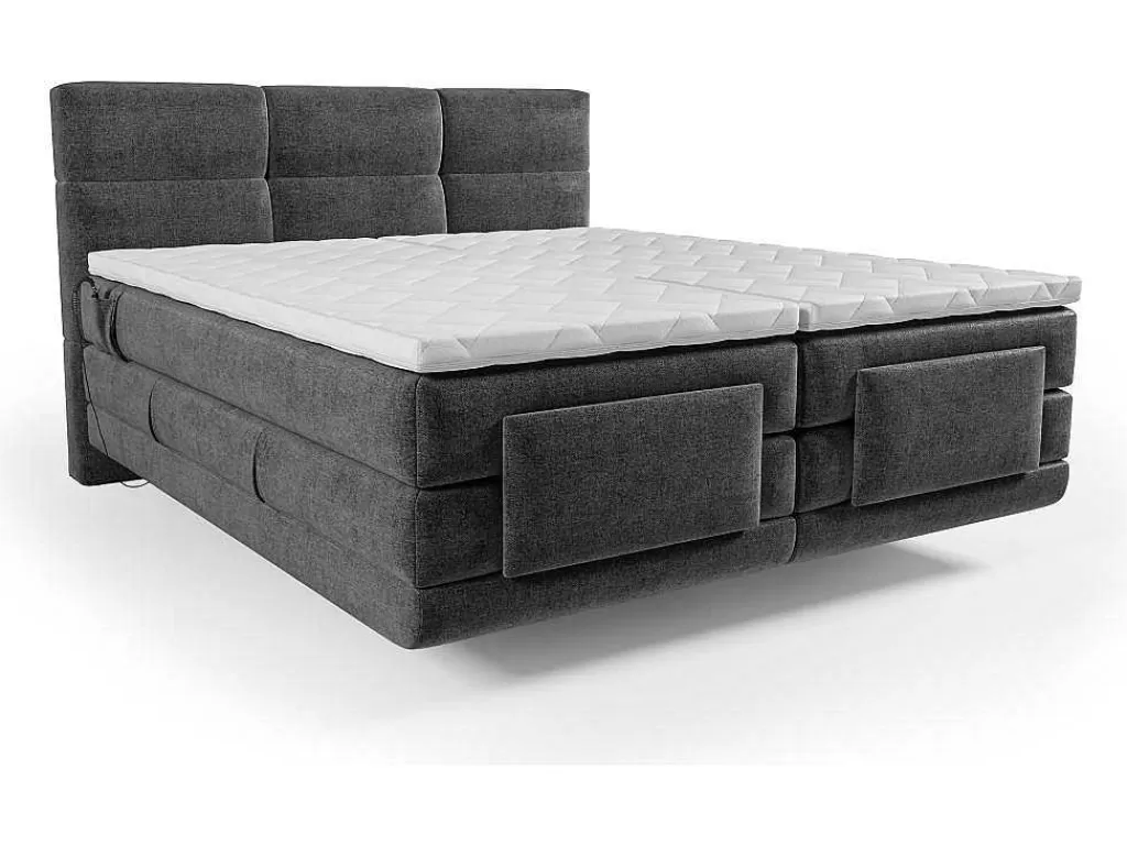 Cama De Adulto*Palacio Conjunto Boxspring Cabeceira De Cama Acolchoada, Sommier Articulado Eletrico + Colchão + Sobrecolchão 2 X 90 X 200 Cm Antracite - Lodi Da