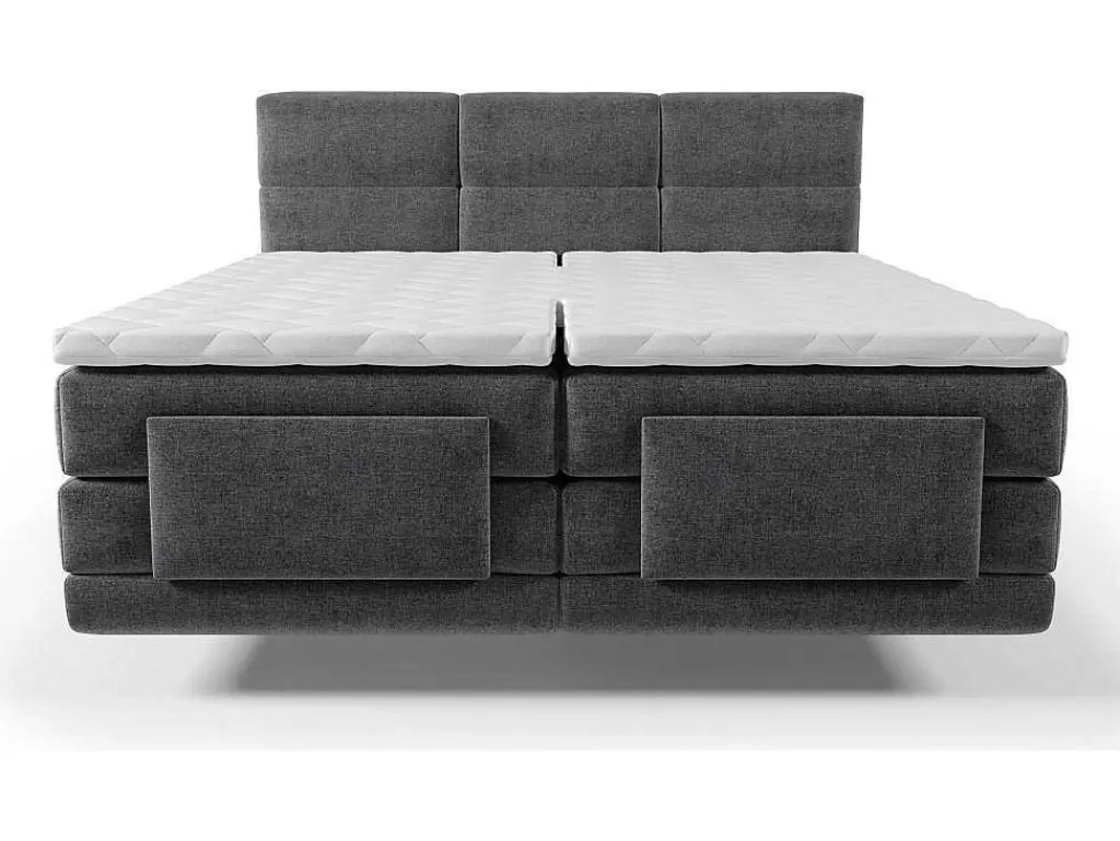 Cama De Adulto*Palacio Conjunto Boxspring Cabeceira De Cama Acolchoada, Sommier Articulado Eletrico + Colchão + Sobrecolchão 2 X 90 X 200 Cm Antracite - Lodi Da