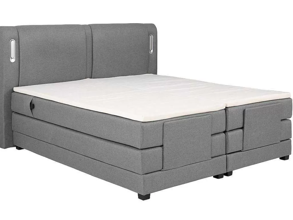 Cama Articulada*Palacio Conjunto Boxspring Cabeceira De Cama Com Leds + Sommier Articulado Eletrico + Colchão + Sobrecolchão 2 X 80 X 200 Cm Tecido Cinzento - Astemi Da