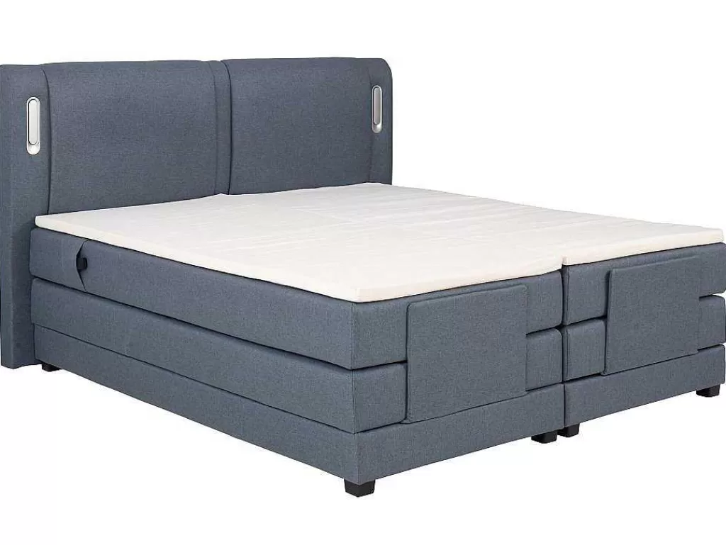 Cama Articulada*Palacio Conjunto Boxspring Cabeceira De Cama Com Leds + Sommier Articulado Eletrico + Colchão + Sobrecolchão 2 X 90 X 200 Cm Tecido Azul - Astemi Da