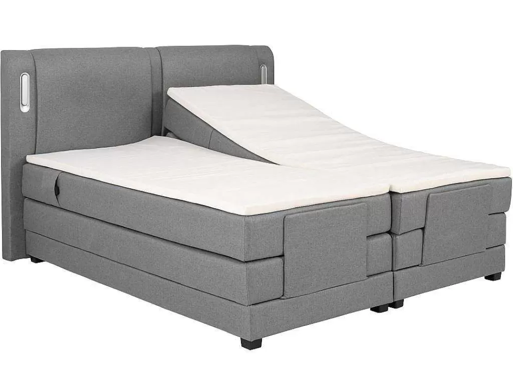 Cama De Adulto*Palacio Conjunto Boxspring Cabeceira De Cama Com Leds + Sommier Articulado Eletrico + Colchão + Sobrecolchão 2 X 90 X 200 Cm Tecido Cinzento - Astemi Da