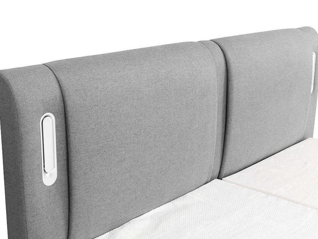 Cama De Adulto*Palacio Conjunto Boxspring Cabeceira De Cama Com Leds + Sommier Articulado Eletrico + Colchão + Sobrecolchão 2 X 90 X 200 Cm Tecido Cinzento - Astemi Da