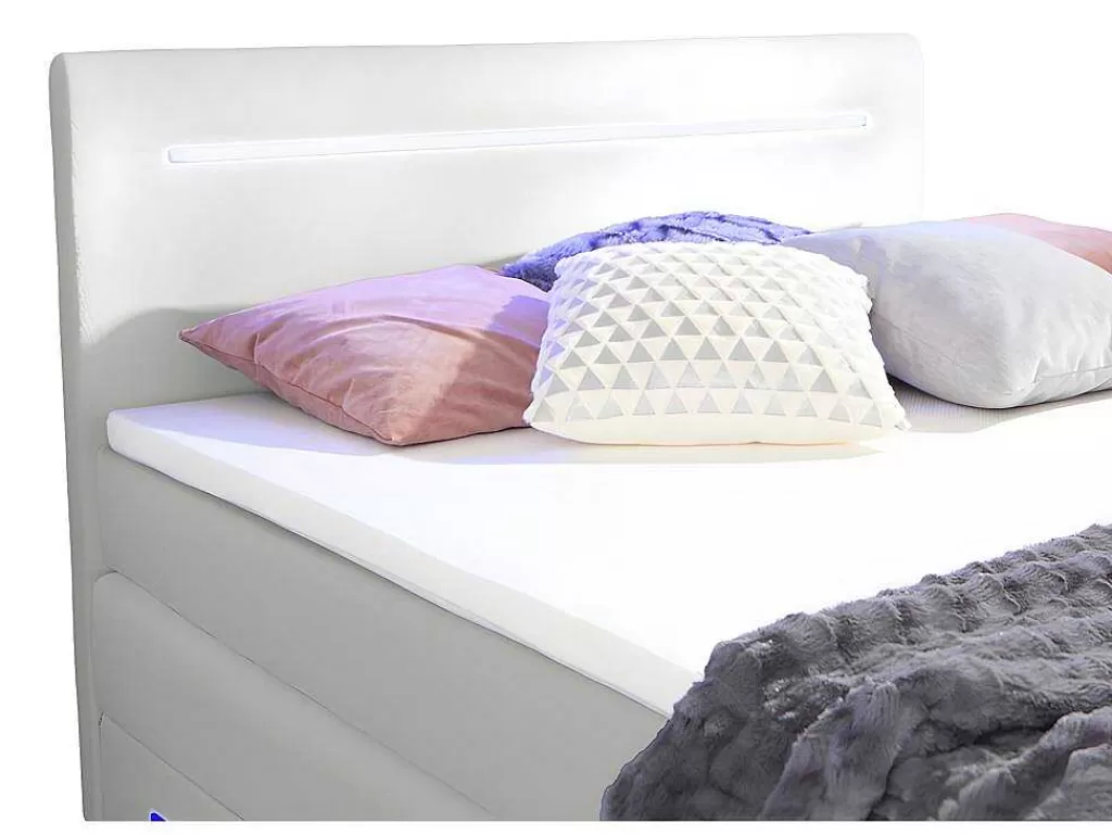 Cama Boxspring, Cama Continental*DREAMEA Conjunto Boxspring: Cabeceira, Sommier Com Arrumação, Colchão + Sobrecolchão, 160 X 200 Cm, Branco, Pele Sintética - Keros Da