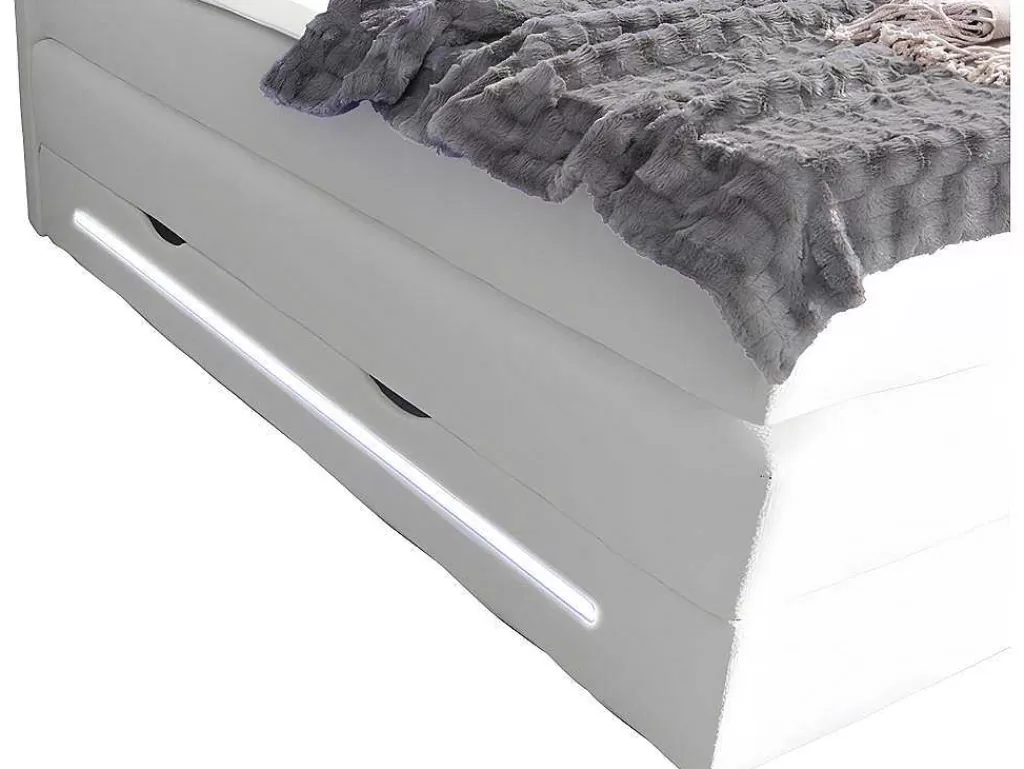 Cama Boxspring, Cama Continental*DREAMEA Conjunto Boxspring: Cabeceira, Sommier Com Arrumação, Colchão + Sobrecolchão, 160 X 200 Cm, Branco, Pele Sintética - Keros Da