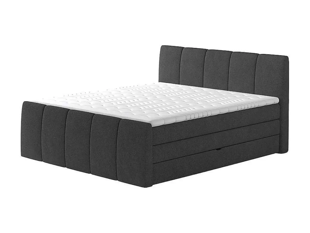 Cama Boxspring, Cama Continental*Palacio Conjunto Boxspring: Cabeceira, Sommier Com Espaco De Arrumação, Colchão, Sobrecolchão - Cinza Antracite - 160 X 200 Cm - Verone Da Dreamea
